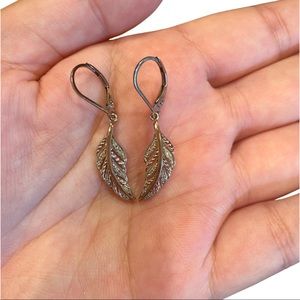 Diamond, Silver & Rose Gold Feather Earrings